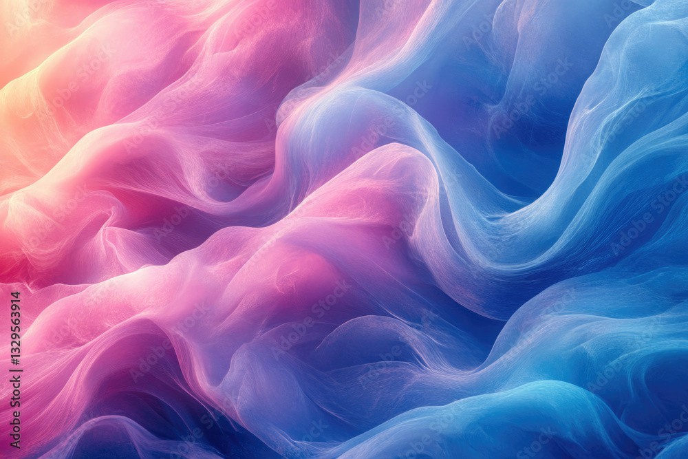 Poster abstract image of flowing pastel pink and blue fabric, creating a dreamy and ethereal effect.