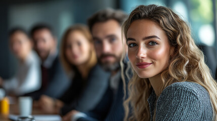 Fototapeta premium Confident woman smiling during business meeting in office