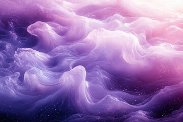 Abstract cosmic landscape with swirling purple and pink nebula clouds, illuminated by distant stars.