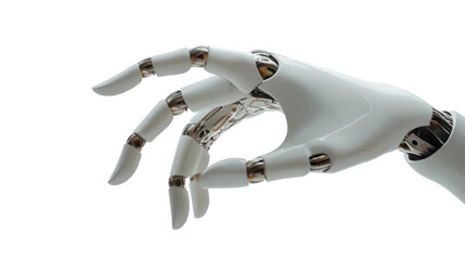 An innovative robotic hand showcasing advanced design and functionality on a white isolated background.