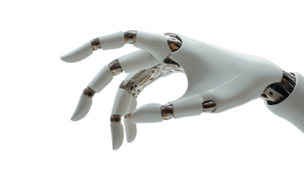 An innovative robotic hand showcasing advanced design and functionality on a white isolated background.