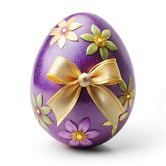 Purple Easter egg with golden ribbon and floral decorations, finely crafted for spring festivities, elegant home decor, and traditional Easter celebrations with intricate details.