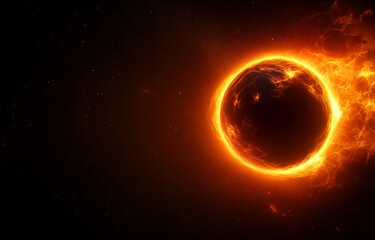 Fototapeta premium stunning solar eclipse in space, surrounded by vibrant flames and cosmic elements, creates mesmerizing visual experience