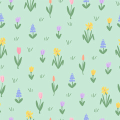 Colorful Spring Flowers Seamless Pattern