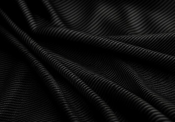 Sleek black fabric with textured waves, perfect for modern design projects. intricate patterns create sense of depth and elegance, ideal for backgrounds or fashion