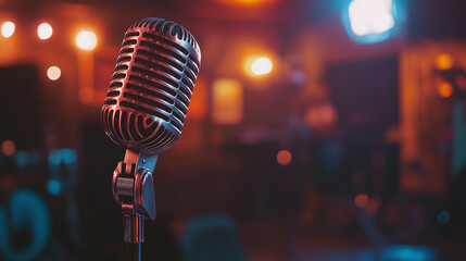 Audio waveform mic backdrop for podcast or radio studio with space for text