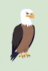 Fototapeta premium Simple Eagle Illustration. illustration of a standing bald eagle, rendered in a simple, cartoonish style against a light background.