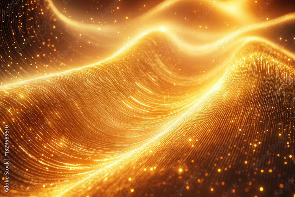 Aufkleber golden, shimmering waves of light and particles create a luxurious, abstract background.