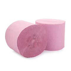 Pink toilet paper rolls isolated on white