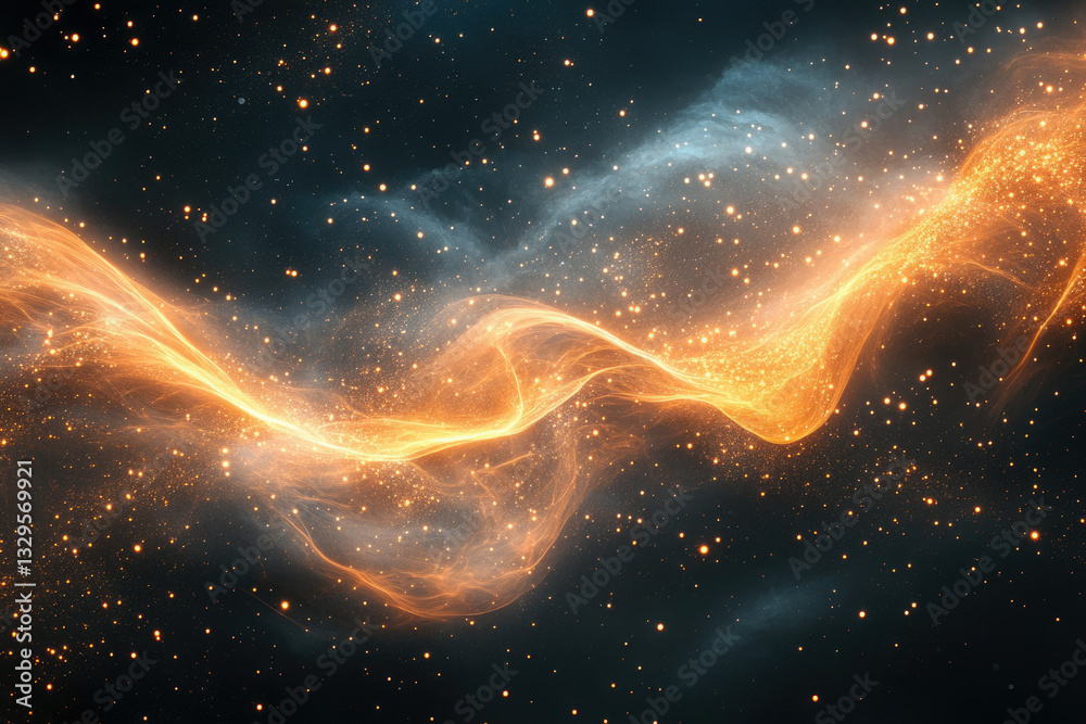 Poster a luminous, orange cosmic stream flows through a dark, starry expanse, creating a mesmerizing celest