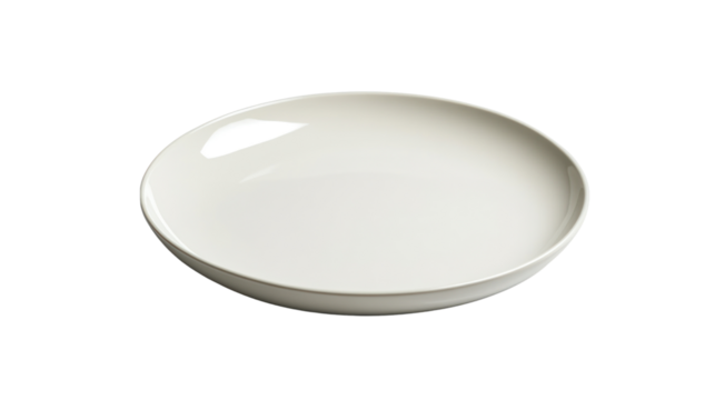 A simple, elegant white plate isolated on a black background, perfect for showcasing culinary creations.