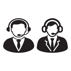 Customer Support Representative Silhouette Icons – Call Center, Helpdesk, and Customer Service Vector