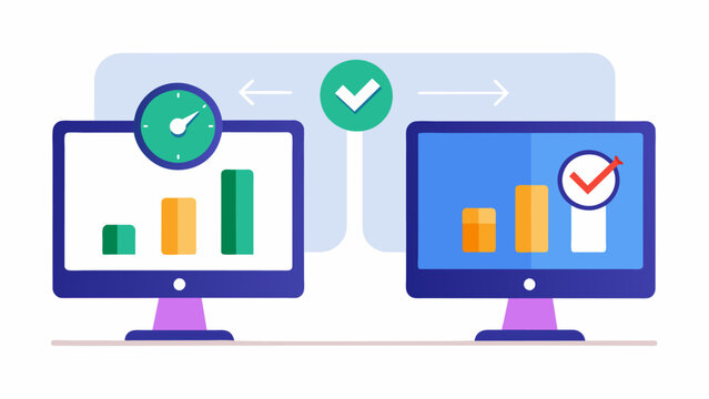 A visual comparison of screen time usage before and after implementing monitoring tools with the latter showing significantly decreased screen usage.. Vector illustration