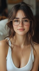 Fototapeta premium Stunning Portrait of a Young Woman with Glasses