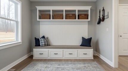 Modern living room mudroom with storage solutions cozy environment in a stylish home