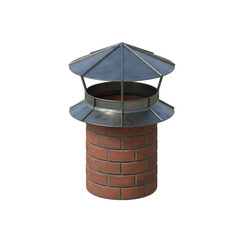 Realistic rendering of a brick chimney with metal cap isolated, transparent background