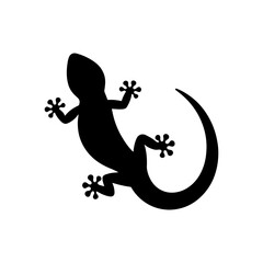 Naklejka premium Cute gecko silhouette vector flat illustration design on white background. Black gecko vector.