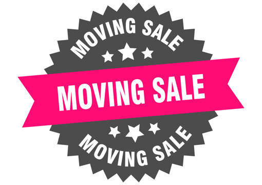 moving sale. moving sale round pink label isolated on transparent background