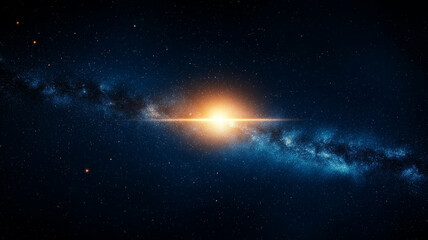 Fototapeta premium stunning cosmic scene featuring bright star at center of galaxy, surrounded by vast expanse of deep space filled with stars and nebulae