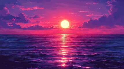 Vibrant sunset over calm ocean, idyllic scene