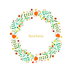 可愛いお花のリースフレーム　イラスト
