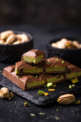 Dubai chocolate with kadayif pistachio filling