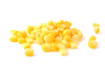 Heap of sweet corn seeds on white background
