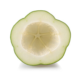 Half of green papaya isolated on white backgrond