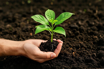 Delicate Sprout Held in a Hand, Symbolizing Fresh Beginnings