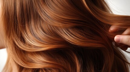 Naklejka premium Close-up of a model running fingers through her shiny hair, professional haircare shoot