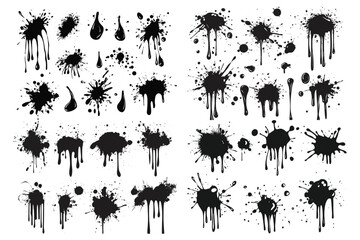 Black ink splatter vector set isolated on a white background, a collection of Black ink paint spots design elements.