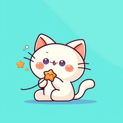 Cute white cat eating star.
