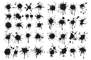 Black ink splatter vector set isolated on a white background, a collection of Black ink paint spots design elements.