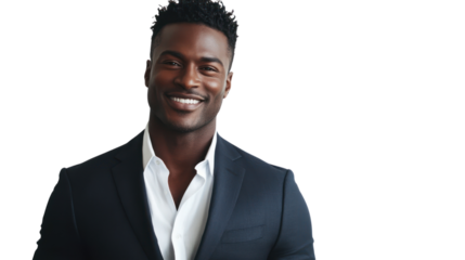 Confident businessman smiling, exuding professionalism and success, white isolate background.