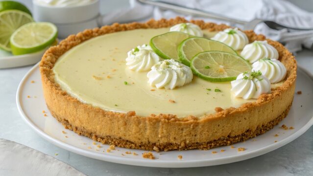 Creating a delicious homemade key lime pie with buttery graham cracker crust in your kitchen for a refreshing dessert experience