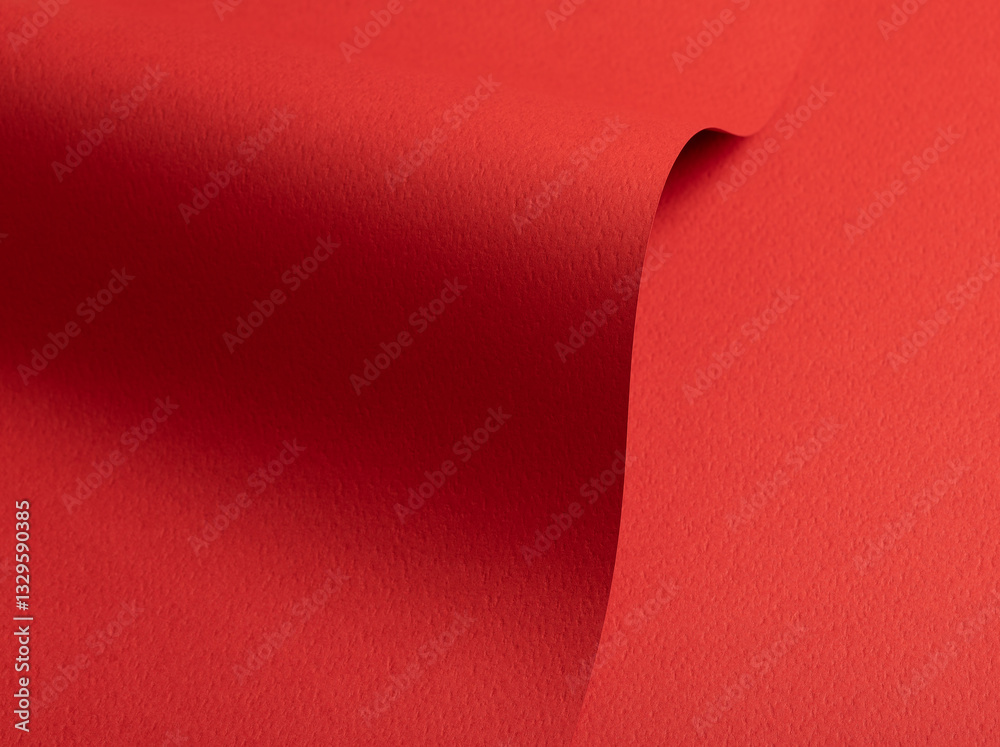 Poster Bright red paper background with a matte texture and rough grain. Vibrant hues create an elegant, luxurious abstract design with a perforated, punched pattern, showcasing a gradient effect and soft.