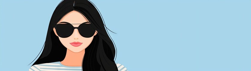 Stylish woman sunglasses summer blue background fashion