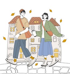 Couple Walking Down the Street in Warm Tones