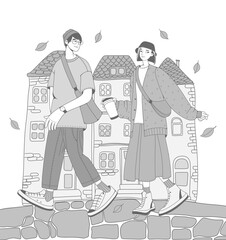 Couple Walking Down the Street in Warm Tones