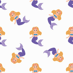 Seamless pattern with cute mermaids. Design for fabric, textile, wallpaper, packaging
