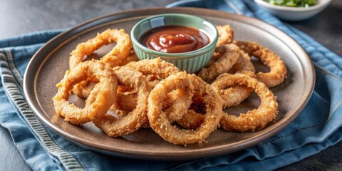 Enjoying crispy onion rings at a cozy diner appetizer delight indoor setting deliciously tangy dipping sauce