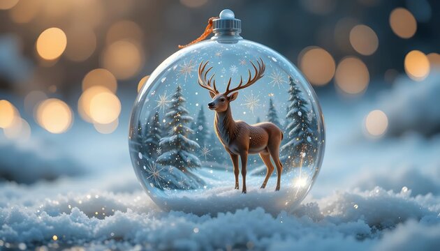 Glass Christmas Ornament Winter Deer Scene