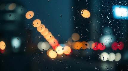 Rainy Window with Soft Blurred City Lights Background for Melancholic and Nostalgic Themes