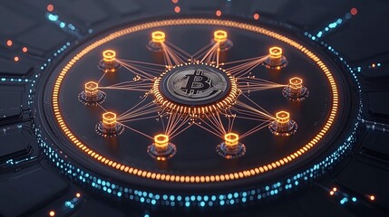 Abstract digital design with glowing connections and nodes.