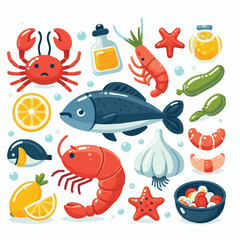 seafood, fish, food, illustration, vector, restaurant, menu, sea, dinner, vintage, fresh, sketch, ocean, design, retro, meal, lunch, background, ink, shrimp, drawing, market, graphic, lobster, marine,
