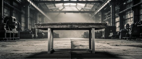 Fototapeta premium Wooden Table with Metal Frame in a Warehouse
