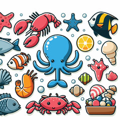 seafood, fish, food, illustration, vector, restaurant, menu, sea, dinner, vintage, fresh, sketch, ocean, design, retro, meal, lunch, background, ink, shrimp, drawing, market, graphic, lobster, marine,