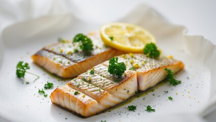 Grilled Fish Steaks with Lemon and Parsley.