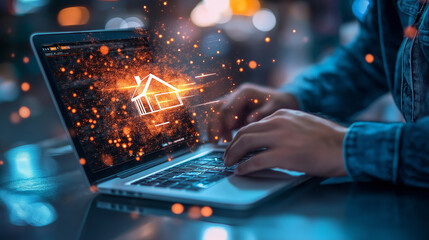 Software developer creating smart home automation software on laptop