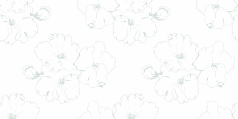 Elegant, light blue floral pattern. Delicate line art blossoms on a white background create a serene and sophisticated design, perfect for textiles, wallpapers, or branding.